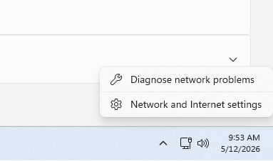 Network tray menu