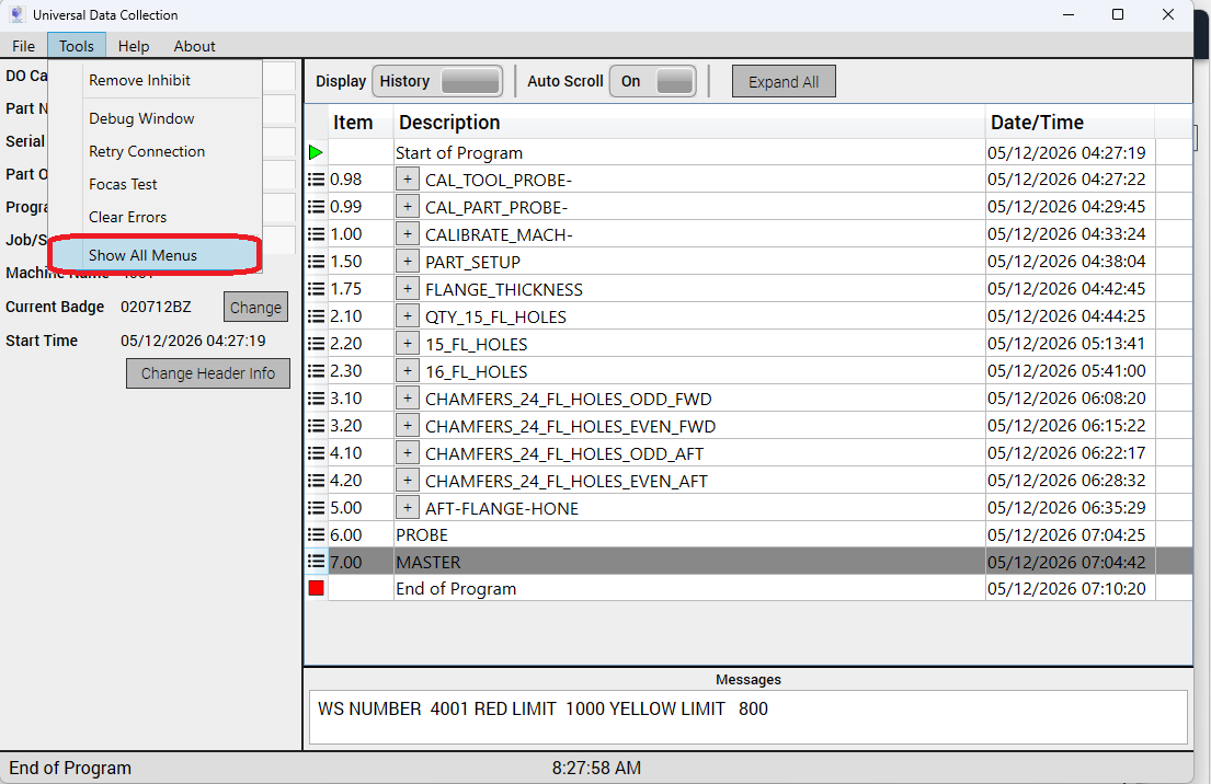 UDC Tools menu - Show All Menus